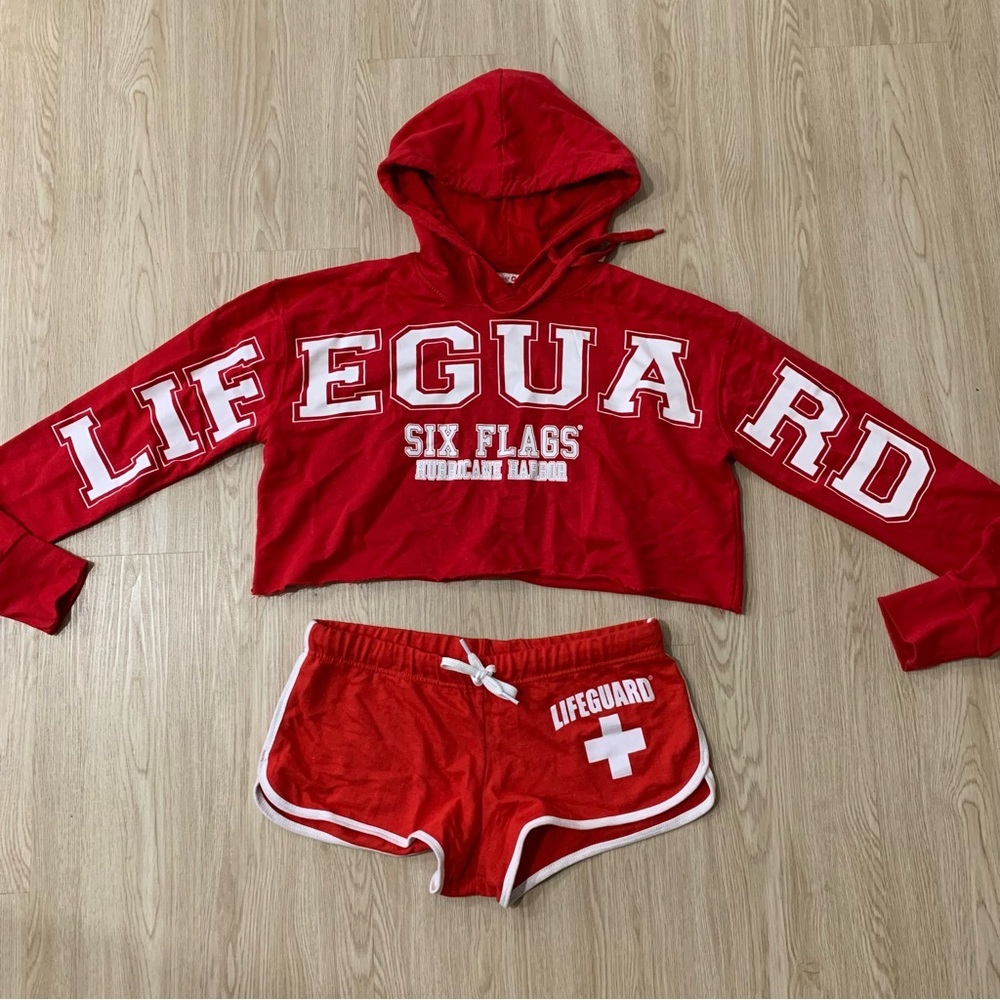 Lifeguard Six Flags Hurricane Harbor theme park souvenir hoodie shorts beach - Picture 2 of 2